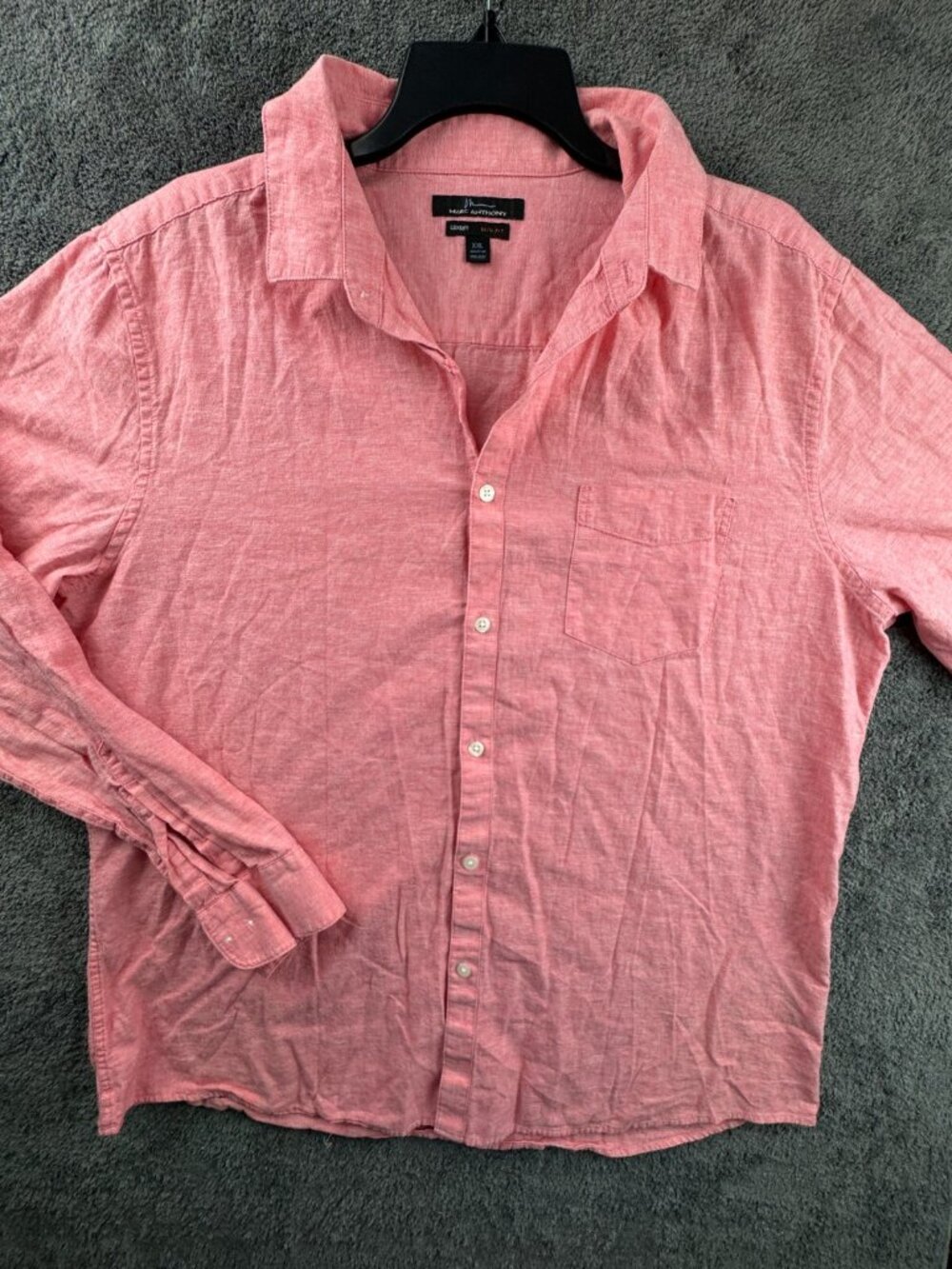 Marc Anthony Button Up Shirt Long Sleeve Linen Blend Pink 2XL Slim Fit Luxury